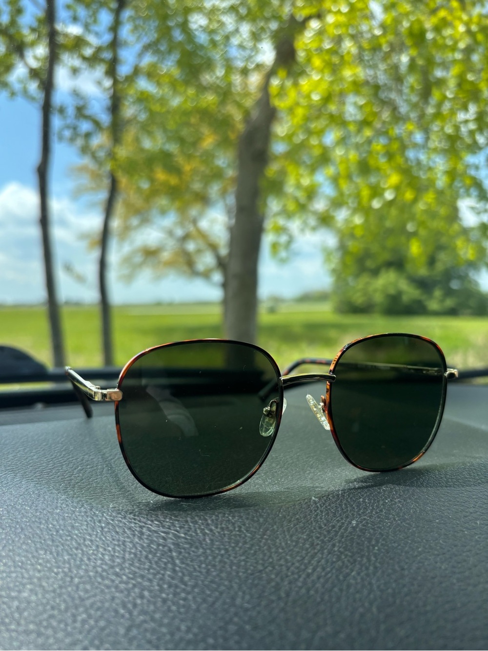 Sojo’s unisex Tortoiseshell Frame Sunglasses with Dark Green Lenses